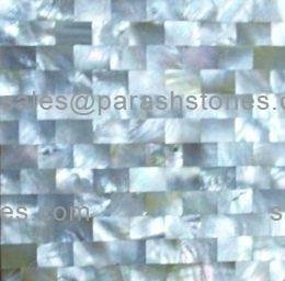 picture of mother of pearl slab,mosaic tiles & surface in brick pattern