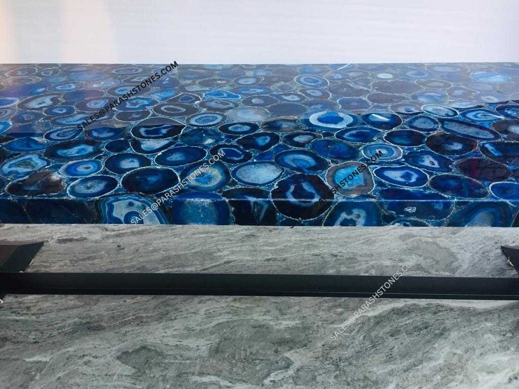 High-quality Brazilian Blue Agate slab with glossy surface finish