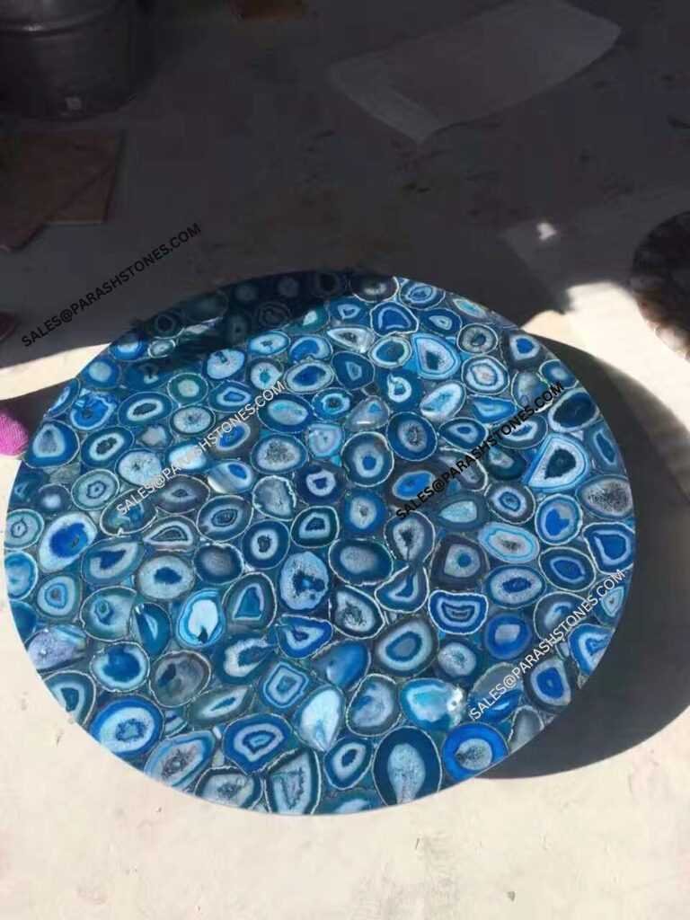 Brazilian blue agate table tops