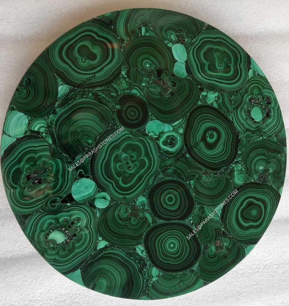 Malachite-Gemstone-Flower-Pattern-round table tops
