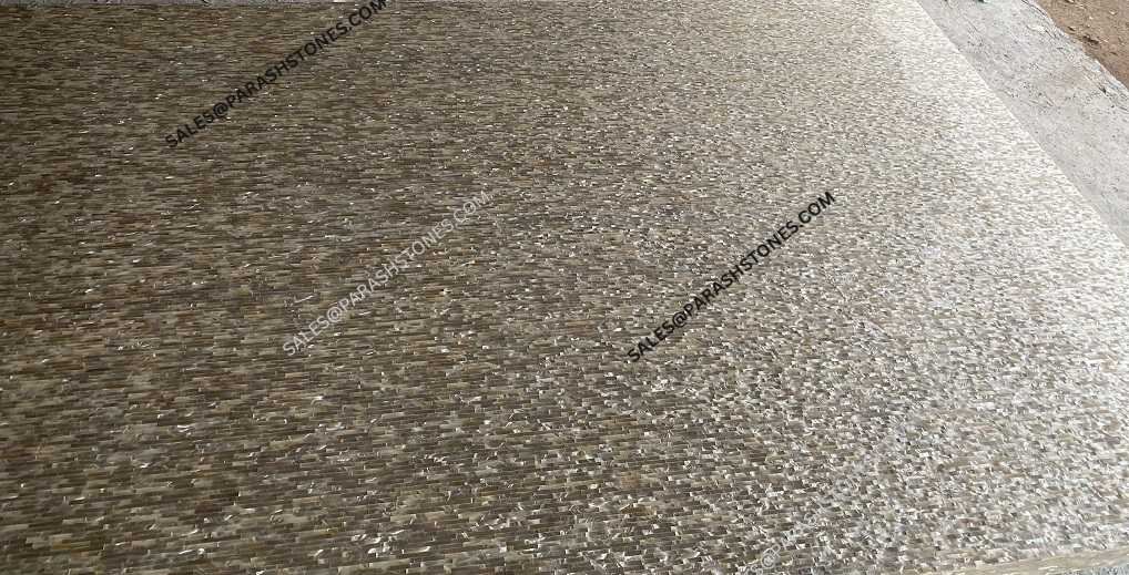 Picture of mother of pearl white in brick pattern slab