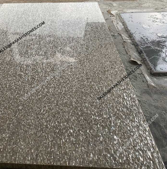 Picture of mother of pearl white in brick pattern slab