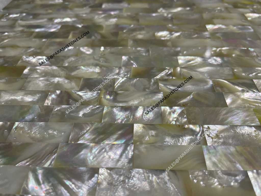 Picture of mother of pearl white in brick pattern slab-3