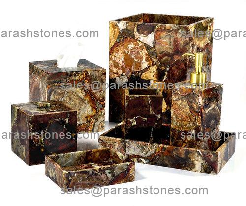 Petrified wood bath accessories