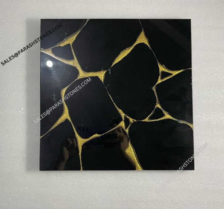 black obsidian with golden texture Tile
