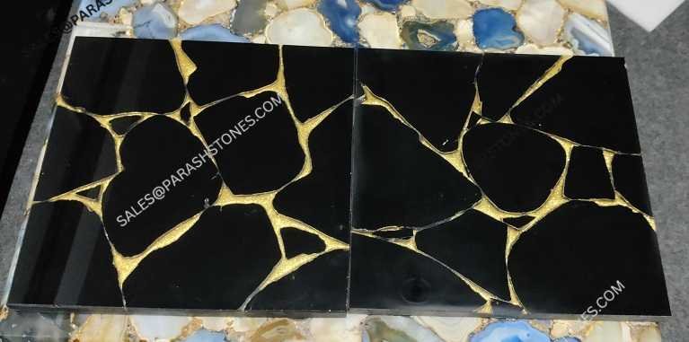 black obsidian with golden texture Tile set