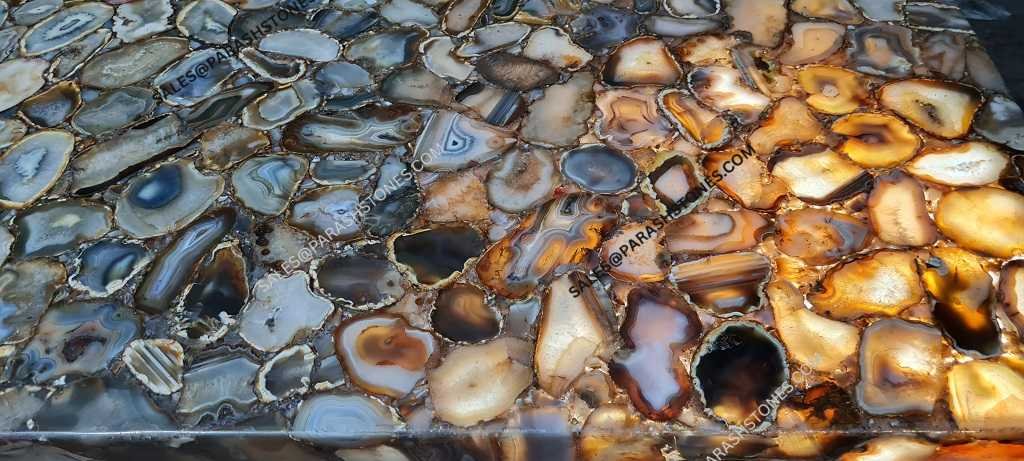 Brown and golden agate slab with natural patterns