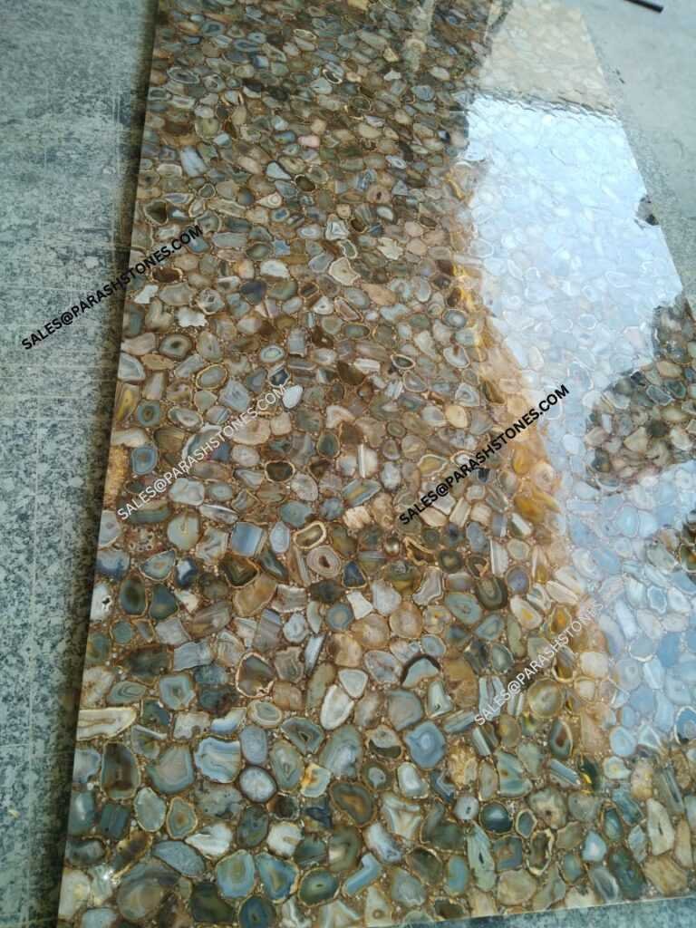 High-quality brown golden agate slab for home décor