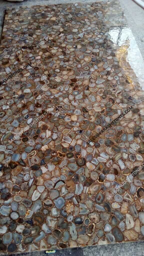 Polished brown golden agate stone slab for interior design
