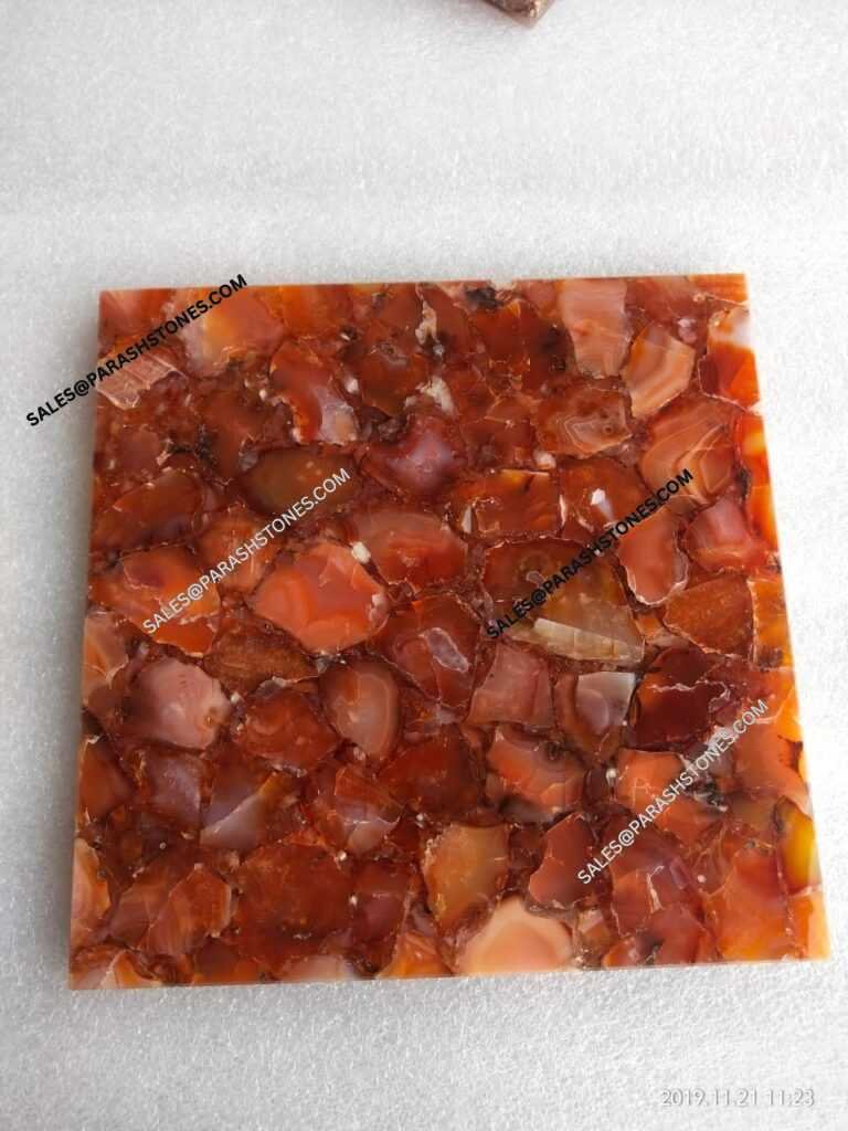 Red carnelian stone slab surface for countertops and déco