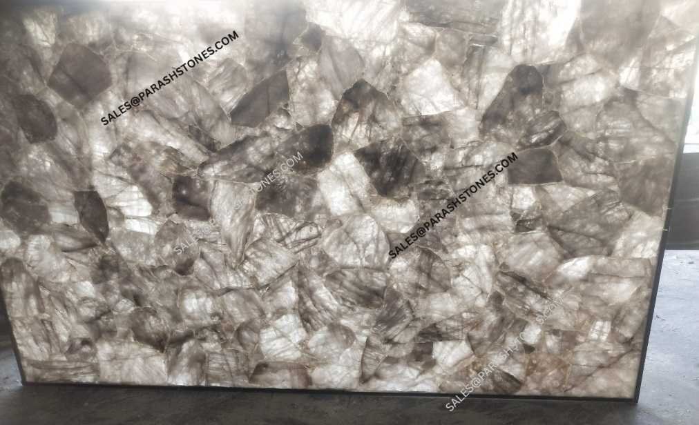 Smoky crystal quartz slab