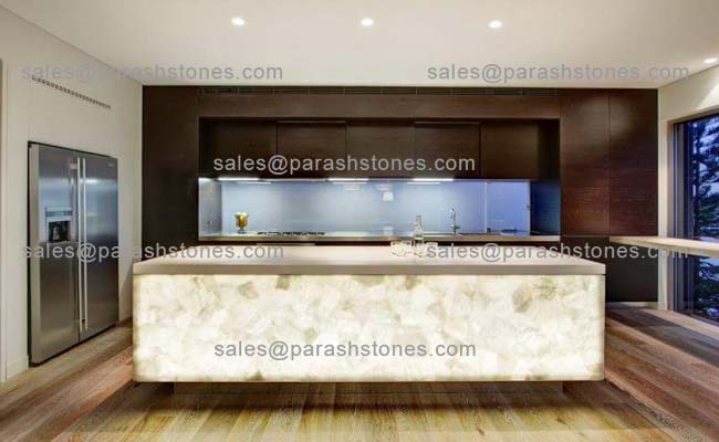 White quartz countertop backlit front