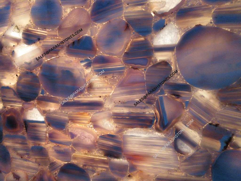 Polished Banded Blue Lace Agate slab with natural sky-blue layers