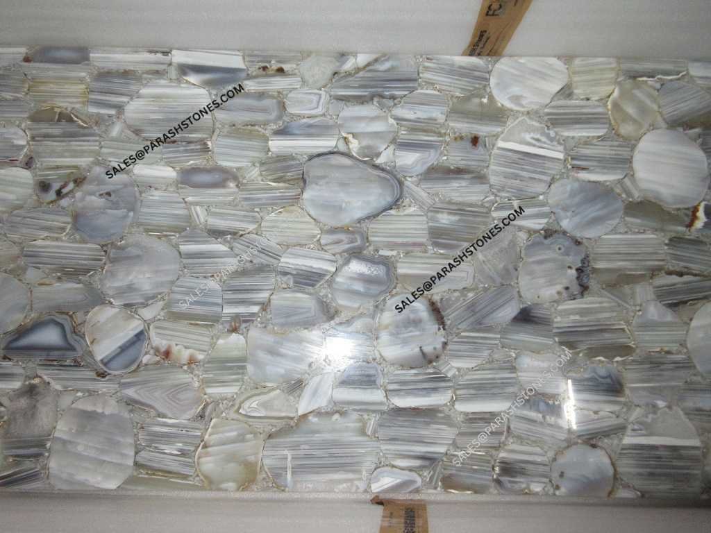 Luxury Banded Blue Lace Agate stone slab for countertops and wall panels