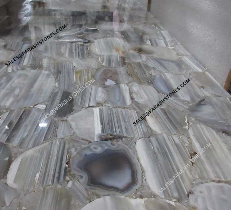 Banded Blue Lace Agate slab showcasing soft blue and white bands
