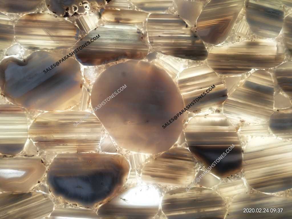 Polished Banded Blue Lace Agate tile with elegant layered patterns