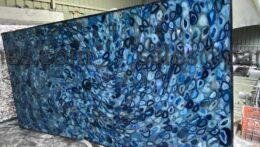 Blue Agate Spiral slab showcasing spiral crystal design