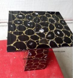 High-quality Golden Fill Black Agate slab with glossy finish