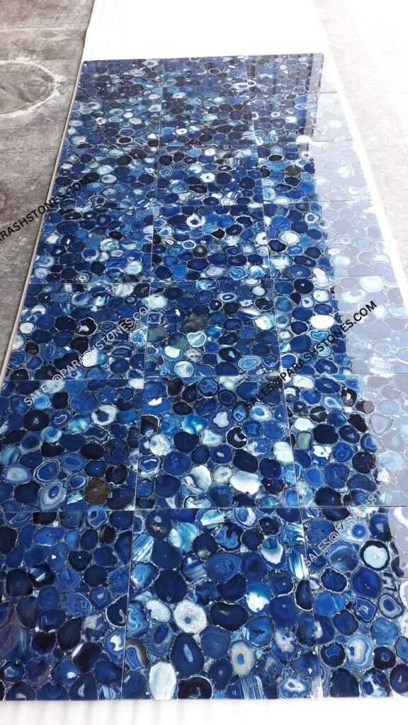 Polished Indian Blue Agate Slab with Natural Patterns