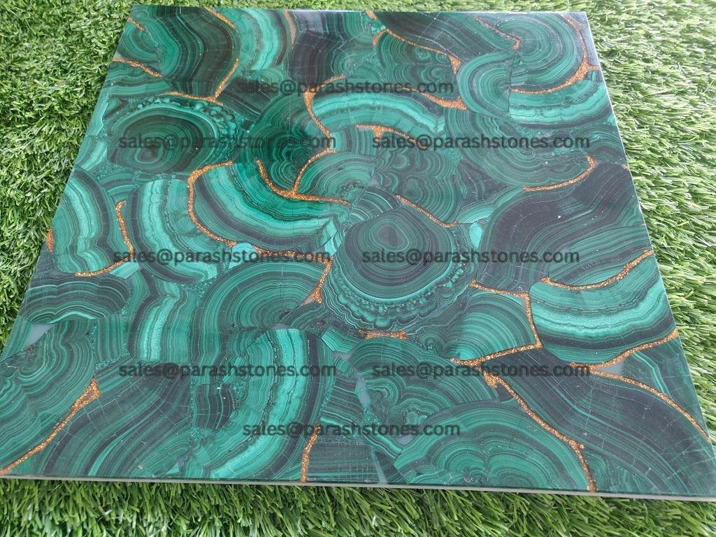 Malachtite With Gold Fill Tile-2
