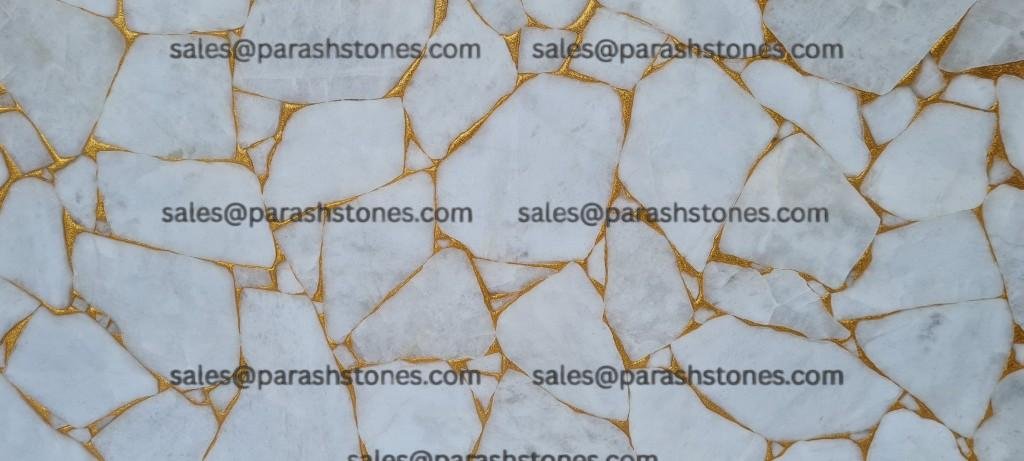 White Quartz With Gold Fill slab