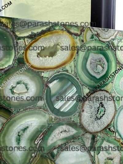 Green onyx agate tiles and slab surface for countertops and décor