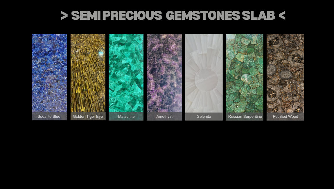 #caption0 Luxury Semi Precious Gemstone Slabs & Surface
