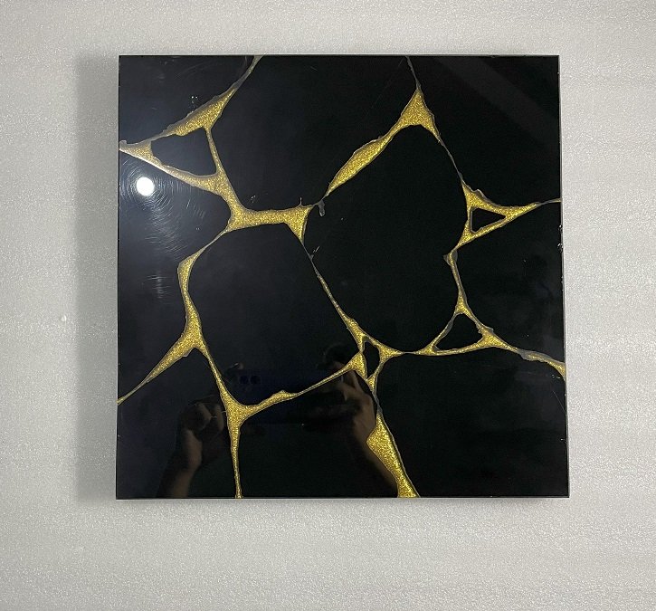 black obsidian with golden texture slab