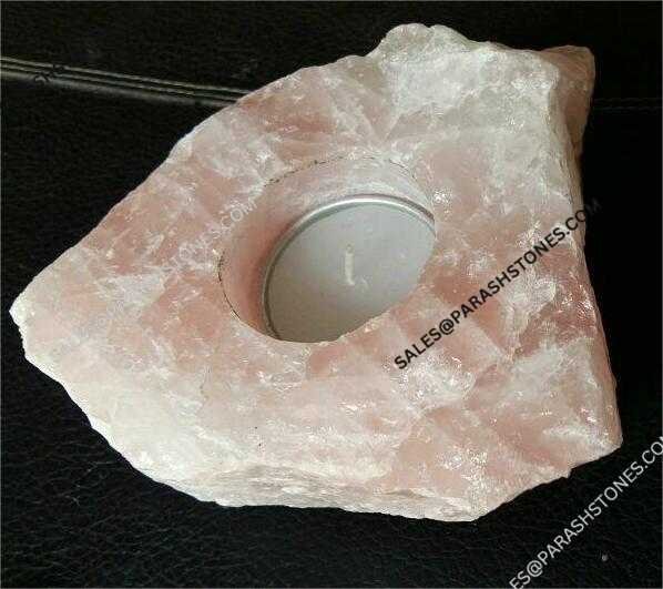 Semi-Precious pink quartz Candle Stands